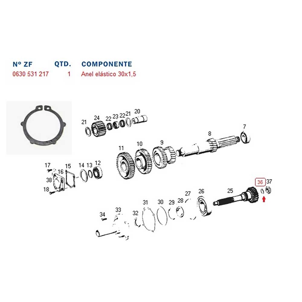 Chaveta Abrir 30x1,50mm Eixo Piloto ZF MBB Volvo 0630531217