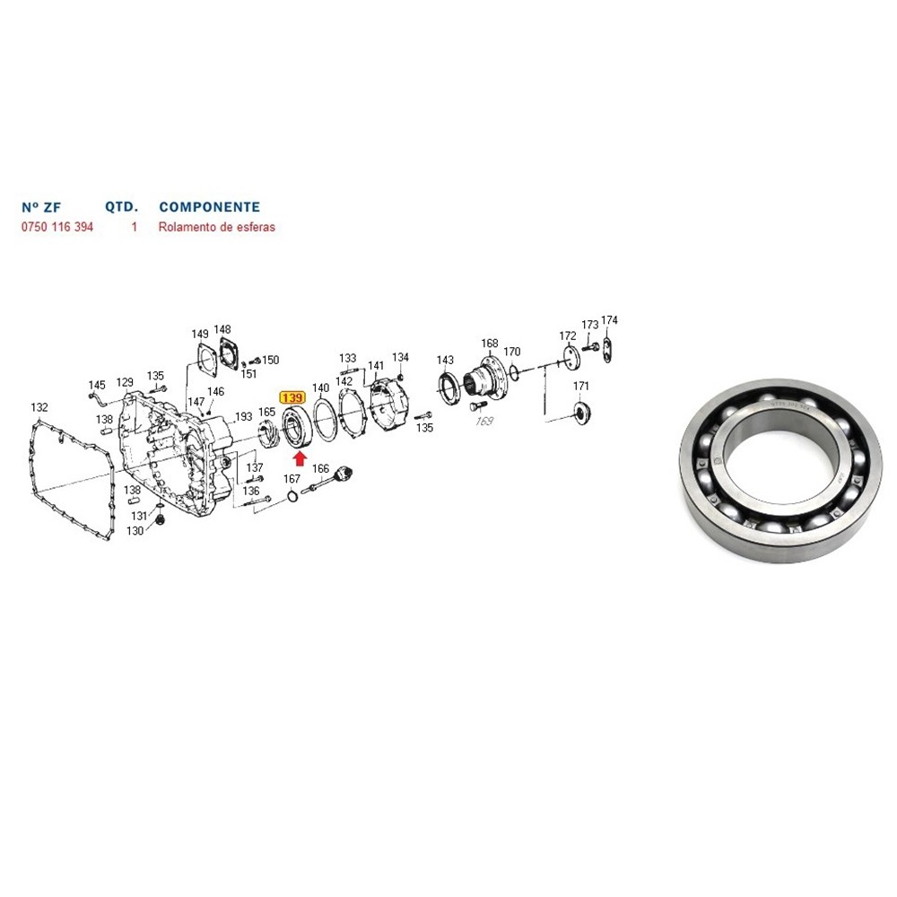 Rolamento Caixa Cambio traseiro z w z 16s1300 1650 6218X F ZF