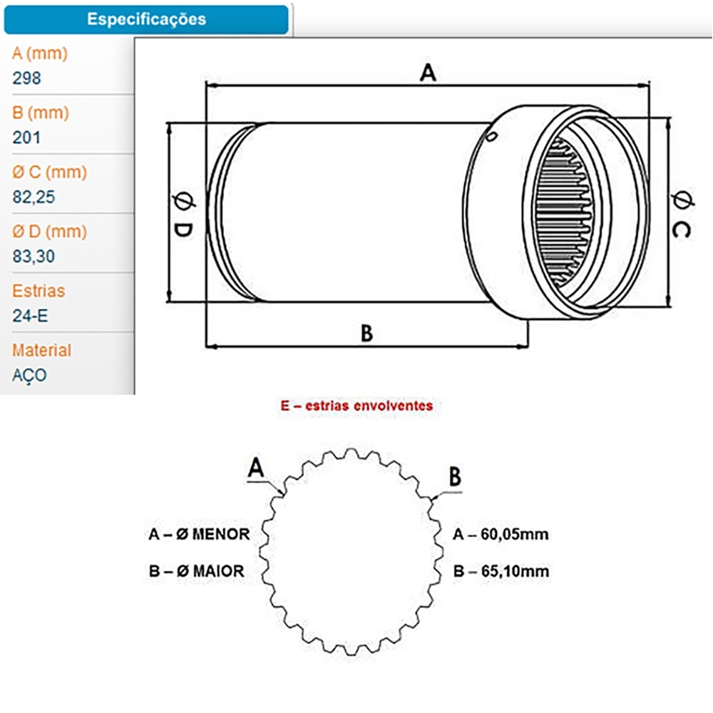 Luva Cardan Deslizante Scania T R124 24 Estrias S438 550091